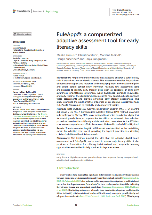 Artikel des Dozenten bei &bdquo;Frontiers in Psychology&ldquo;